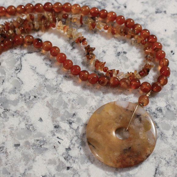 Orange Natural Stone Disc Necklace - Picture 1 of 6